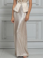 Satin Peplum Vest Sequin Maxi Dress
