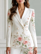 Floral Print Double Breasted Blazer & Flared Pants Suit