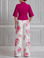 Fuchsia Cropped Blazer & Pink Rose Wide Leg Trousers Set