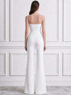 Illusion Mesh Long Sleeve Sweetheart Flare Jumpsuit