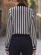 Vertical Striped Button-Front Tailored Shirt
