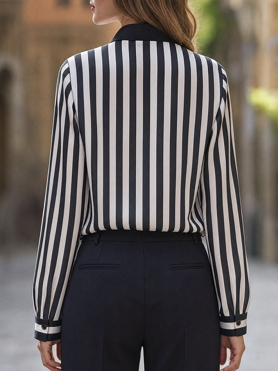 Vertical Striped Button-Front Tailored Shirt