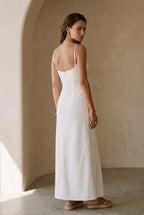 Elegant White Minimal Strappy Slit Maxi Dress