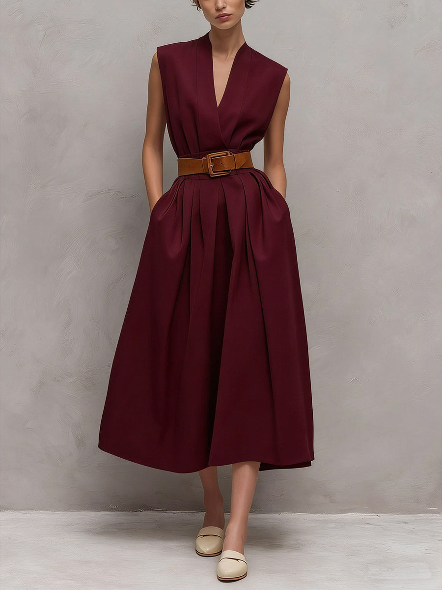 Women's V-neck Sleeveless Casual Loose Cotton Dress