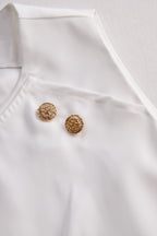 Elegant White Draped Top with Button Detail