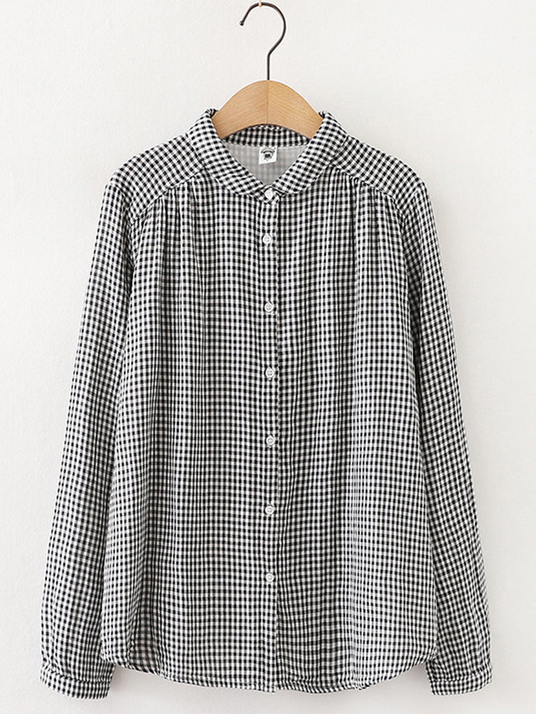 Women's Vintage Simple Linen Blend Long Sleeve Shirt