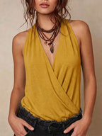 Women's Solid-color V-neck Sleeveless Casual Loose-fit Cotton Top
