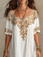 Women's Ethnic Floral Art Casual Fashion Cotton Maxi Dress