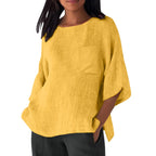 3/4 Sleeved Round Neck Pocket Loose Casual Shirt