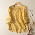 Women's Casual Floral Embroidered Linen Blend Blouse