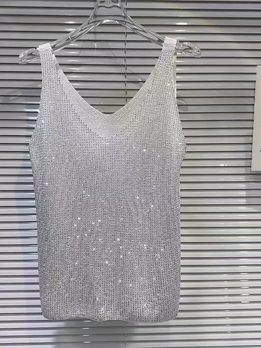 Stylish, Sparkling Rhinestone Knit Vest