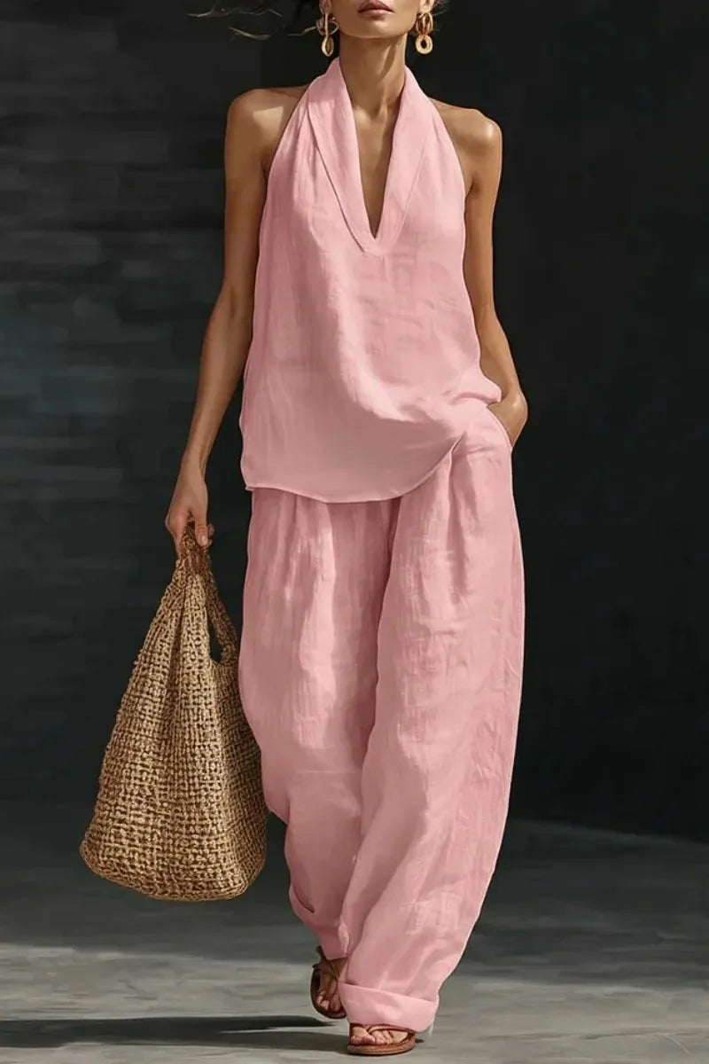 Women's V-neck Top + Tencel Denim Casual Suit
