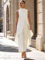 Asymmetric Layered Sleeveless Top & Wide-Leg Pants Set