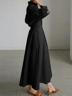 Women's Solid Pocket Button Lapel Long Sleeve Maxi Shirt Casual Dress