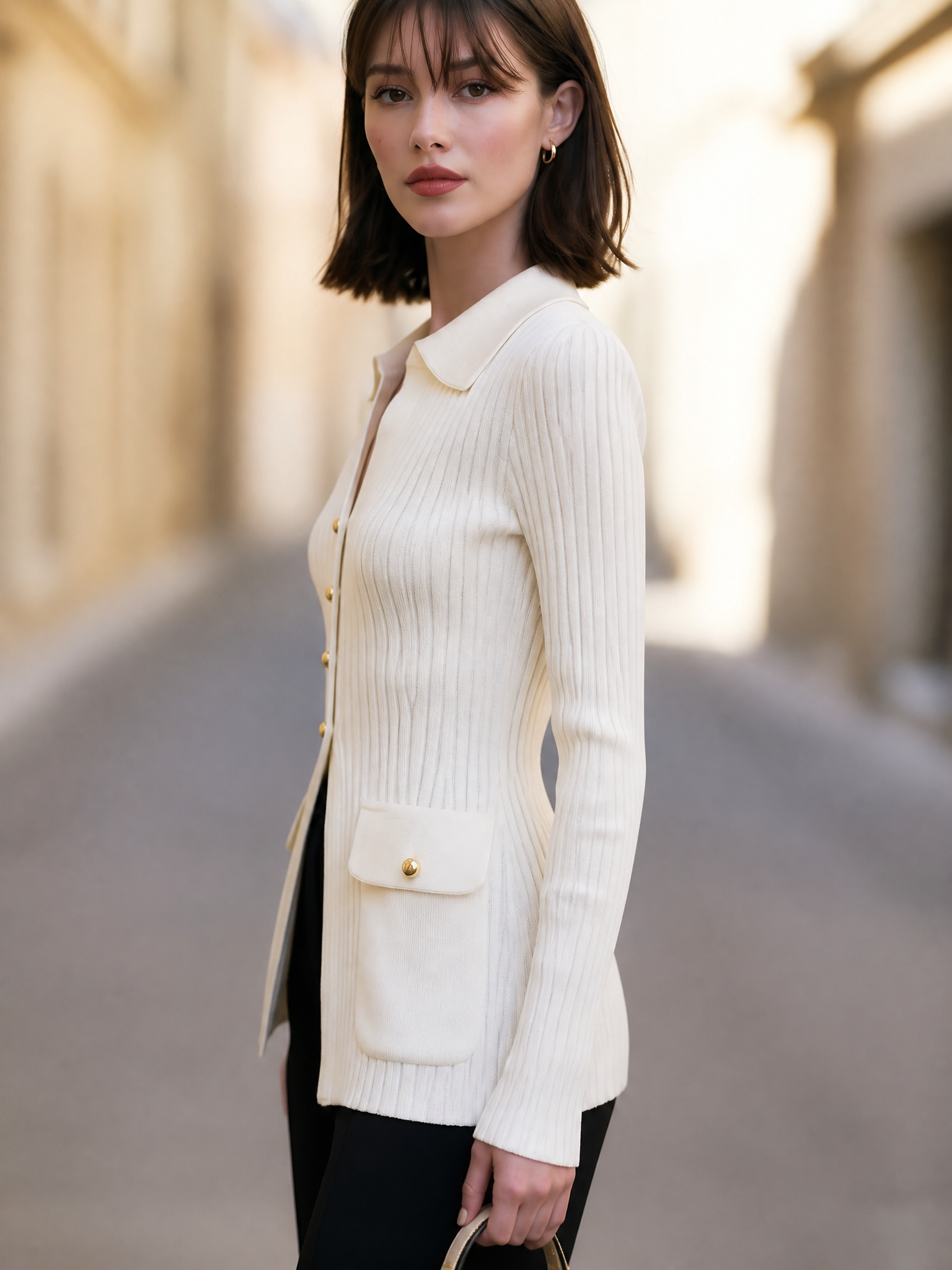 Collared Ribbed Knit Longline Cardigan