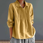 Solid Color Loose Pleated Collar Long Sleeved Shirt