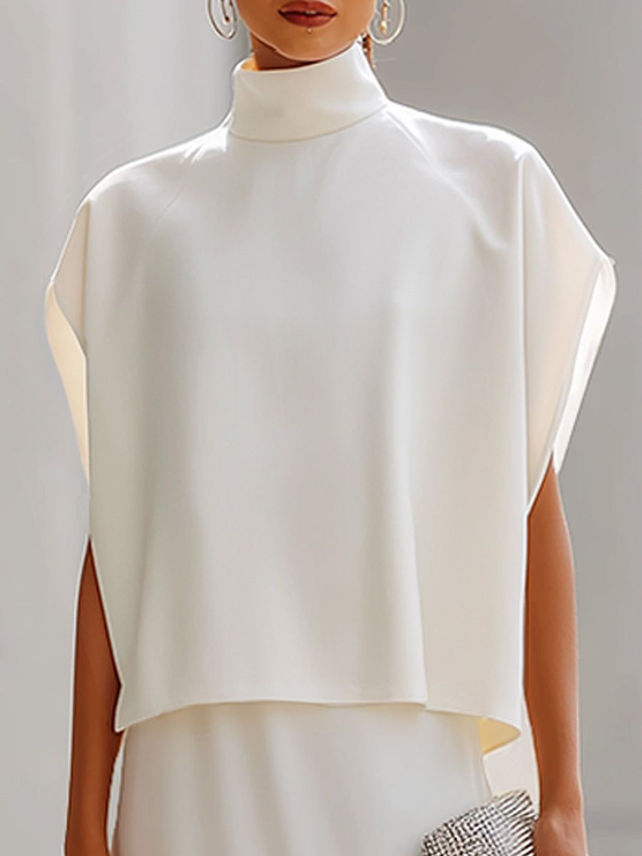 Ivory High-Neck Cape-Sleeve Two-Piece Set