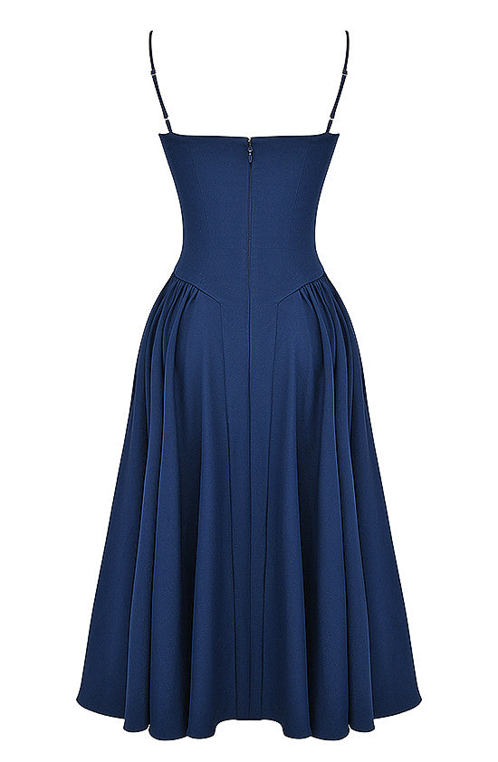 Bustier A Line Midi Dress Navy Blue
