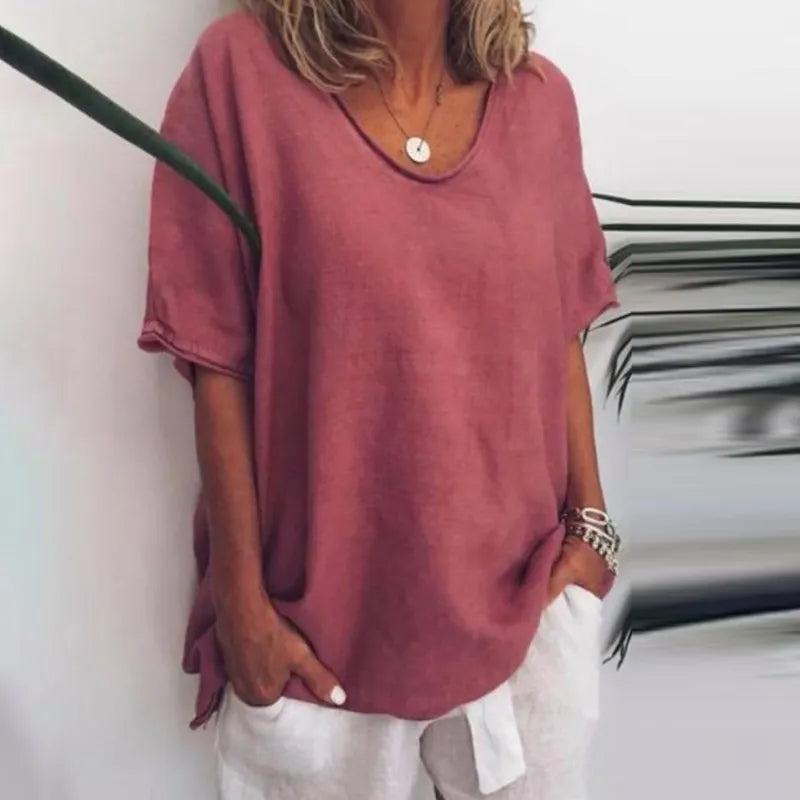 Solid Color Loose Short Sleeved Casual T-shirt