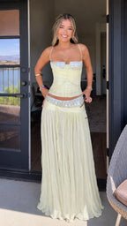 Boho Crystal Embellished Cami Crop Top & Pleated Maxi Skirt Set - Elegant Evening Wear