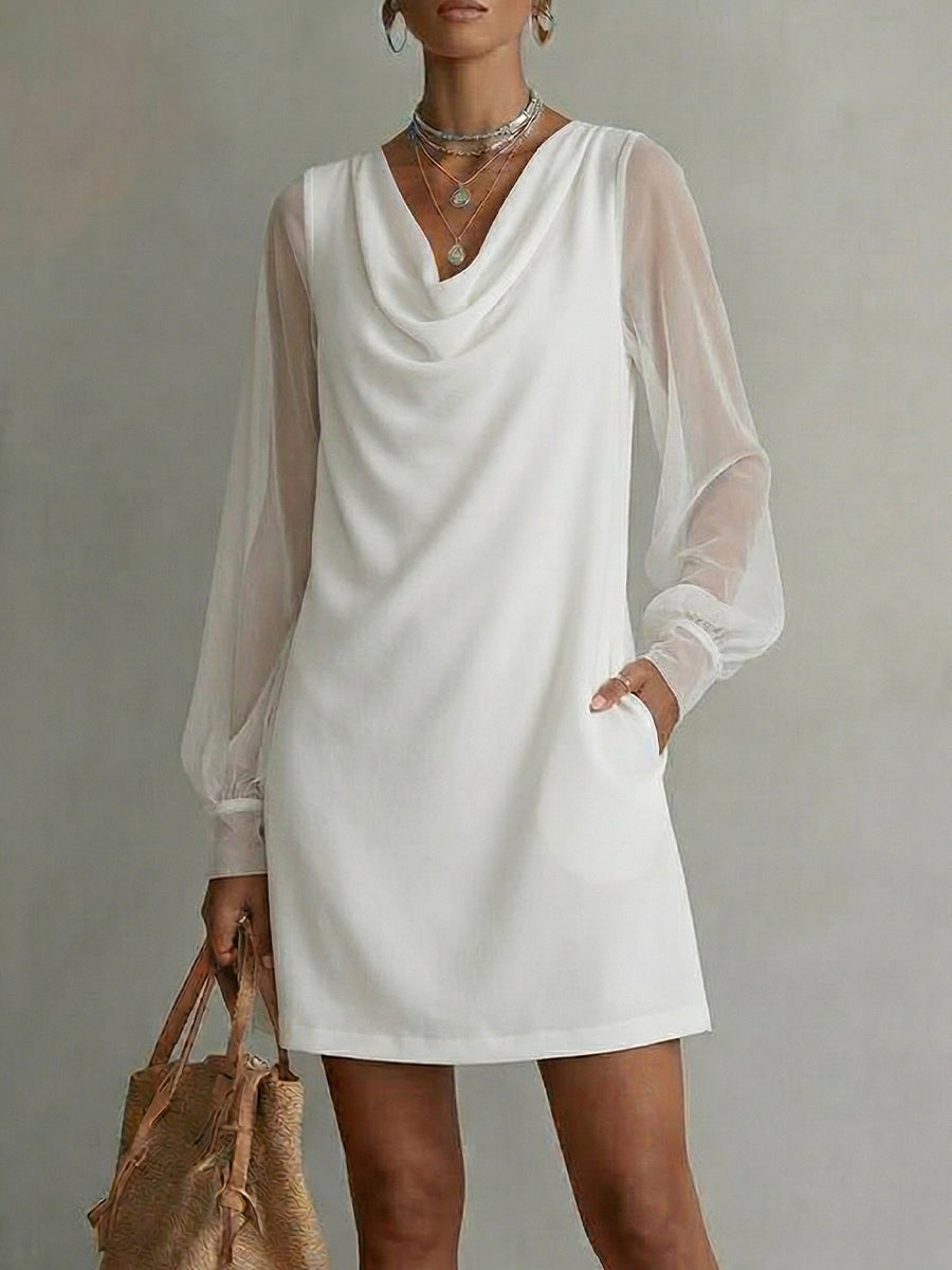 Women's Chiffon Cowl-neck Long-sleeve Dress