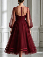 Elegant Illusion Neck Puff Sleeve Tulle A-Line Formal Dress