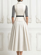 Ivory Peak Lapel Double Breasted Sleeveless Vest & A-Line Midi Skirt Three-Piece Suit Set