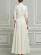 White A-Line Maxi Dress With Mandarin Collar