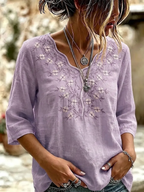 Women's Art Casual Ethnicity Floral Embroidery Blouse Shirt