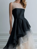 Black-to-Ivory Ombré Illusion Tiered Ruffle Maxi Gown