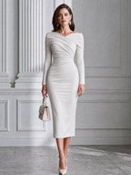 Elegant Crossover Draped V-Neck Bodycon Midi Dress