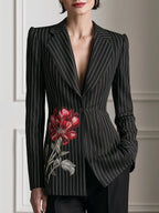 Floral Print Pinstripe Tailored Blazer