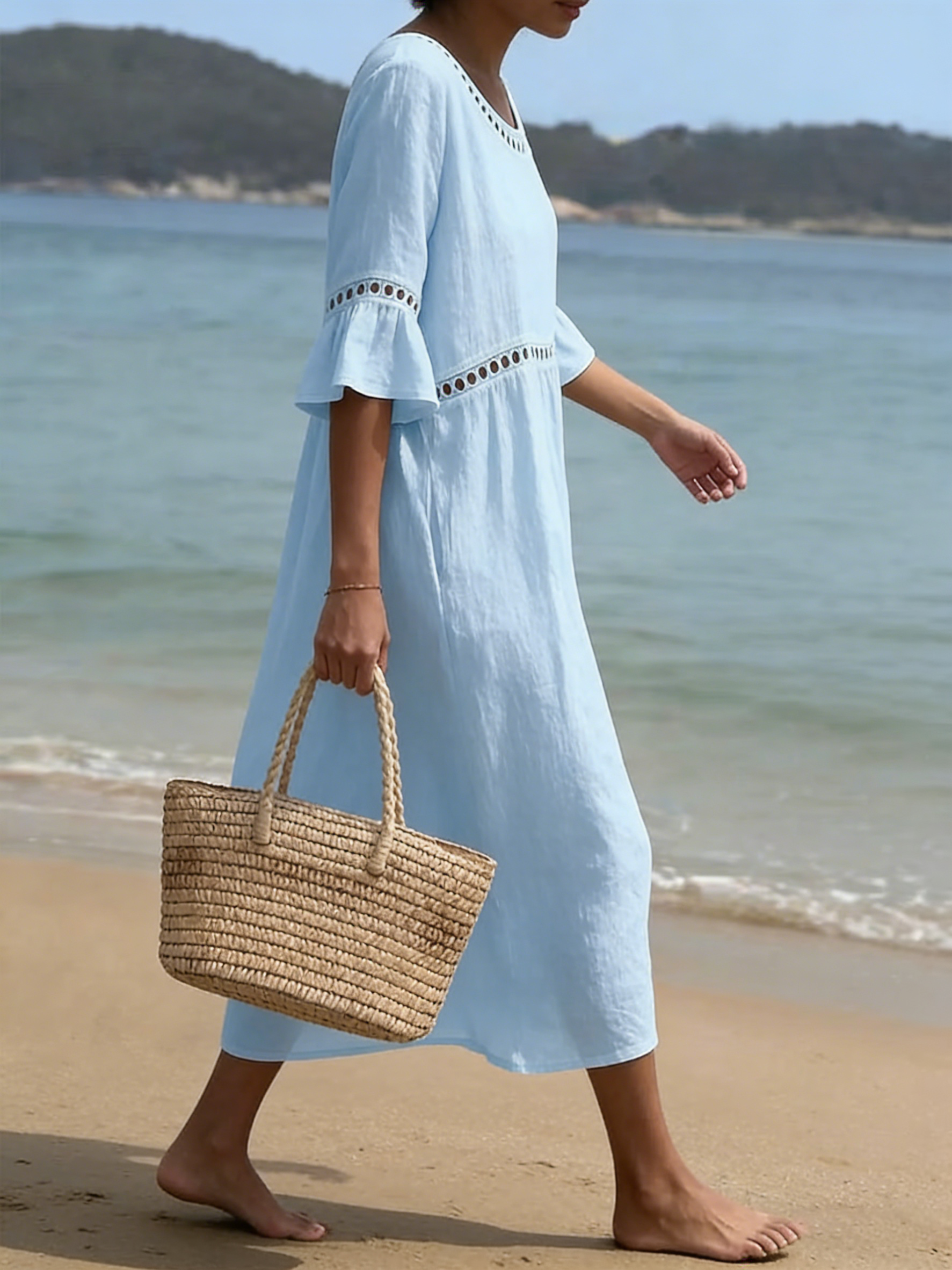 Cozy Lace Splicing Loose Cotton-linen Dress