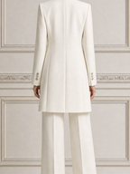 White Tailored Coat Blazer & Wide Leg Pants Three-Piece Set