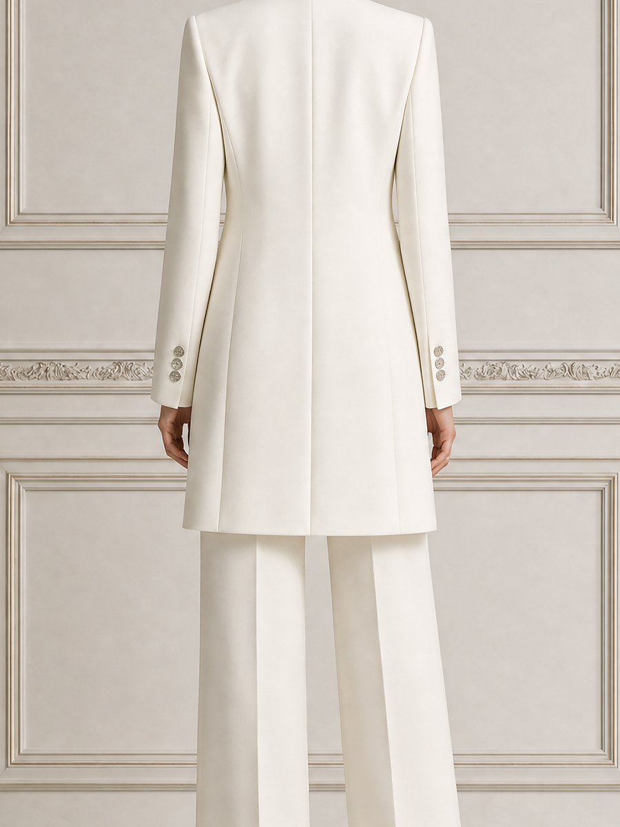 White Tailored Coat Blazer & Wide Leg Pants Three-Piece Set