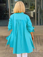 Solid Color Long Cotton Shirt Jackets Women Swing Shap Flattering
