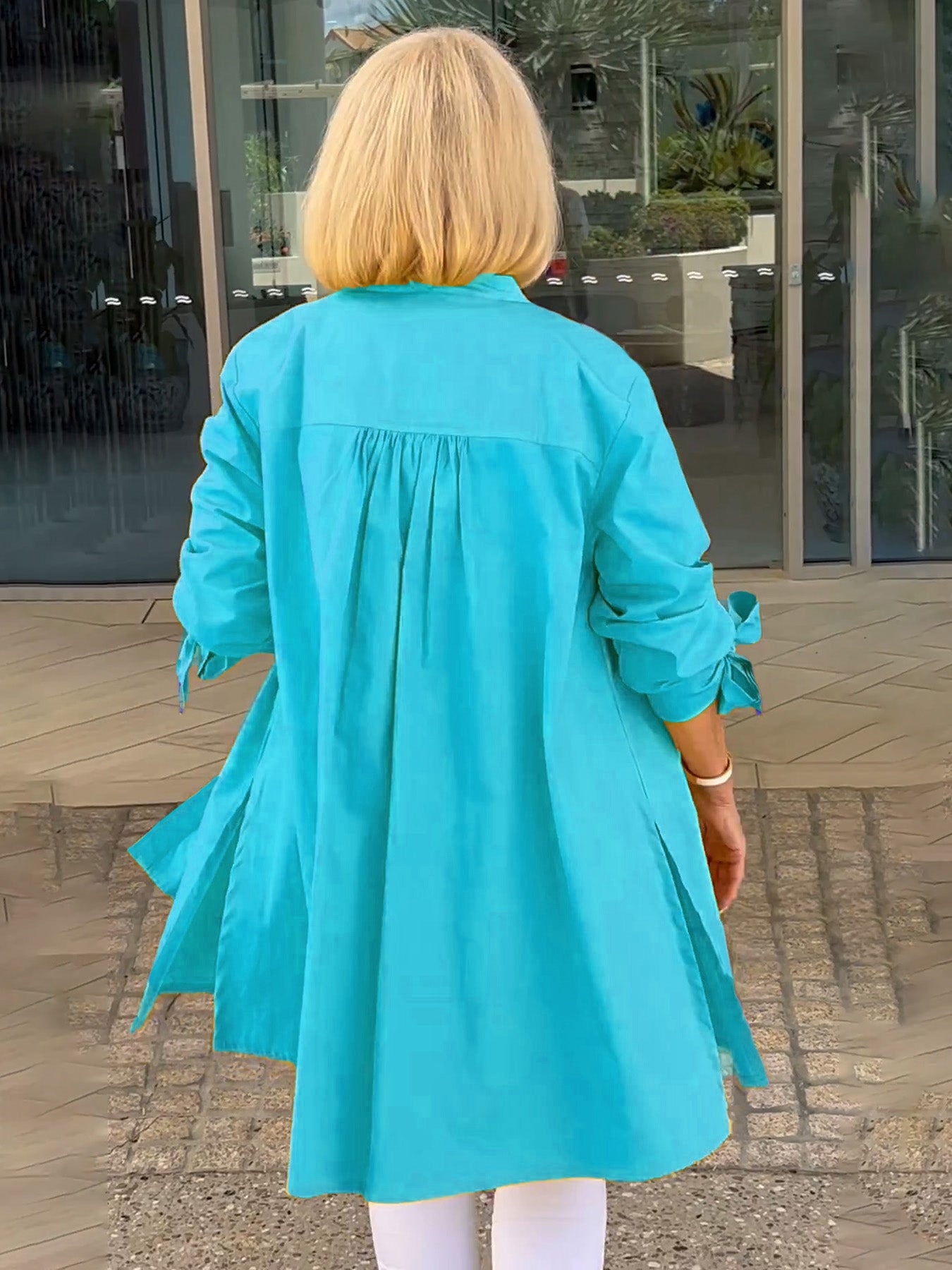 Solid Color Long Cotton Shirt Jackets Women Swing Shap Flattering