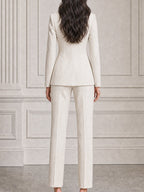 Pinstripe Shawl Collar Blazer & Straight-Leg Trousers Suit