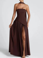 Strapless Slit Ribbon Maxi Dress