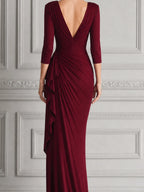 Burgundy Red Dress Fall Wedding Guest Dress Draped Slit Maxi Dress