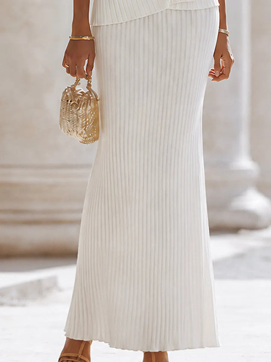 Ribbed Knit Mock Neck Wrap Top & Maxi Skirt Set