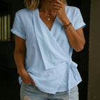 Women's Solid Color Short Sleeve Linen Blend Shirt