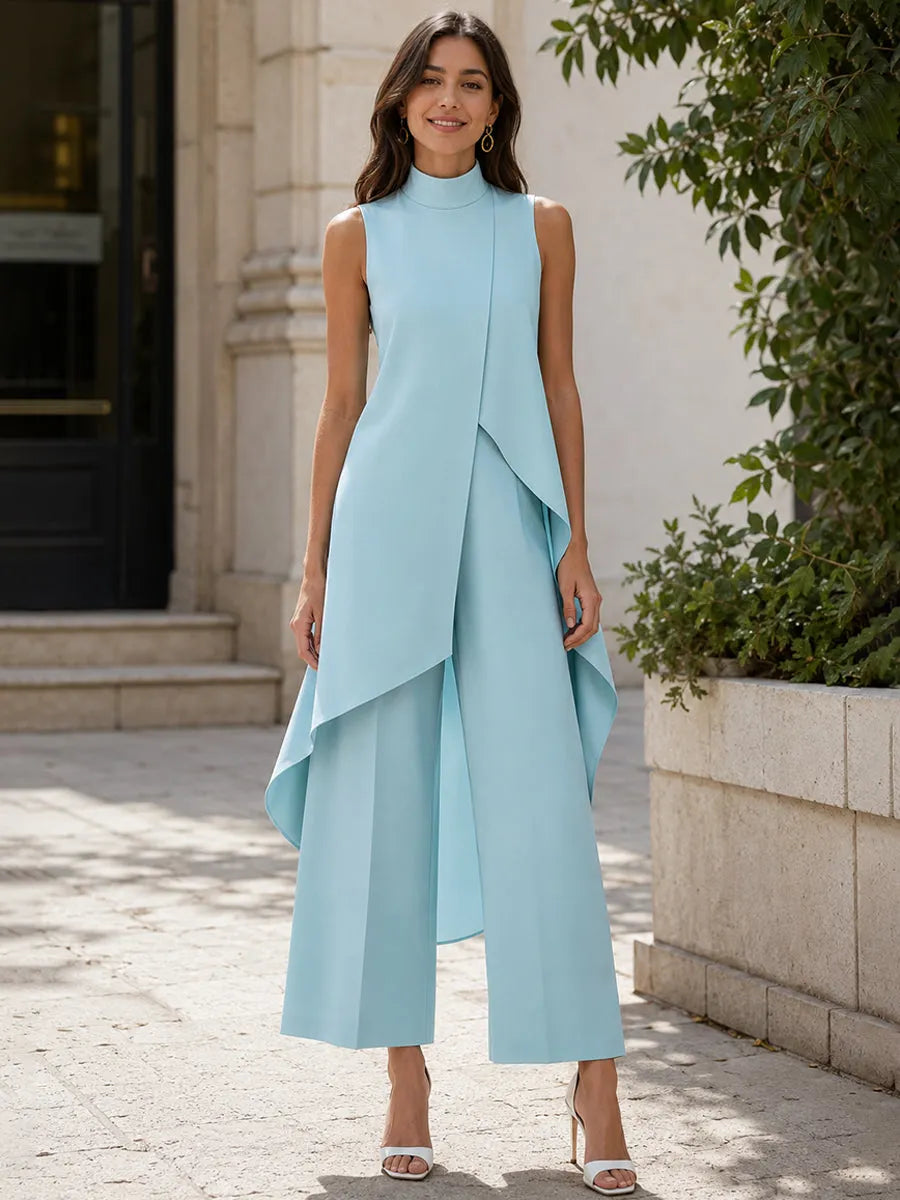 Asymmetric Layered Sleeveless Top & Wide-Leg Pants Set
