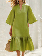 Minimalist & Elegant Flared Sleeves Loose Cotton-linen Dress