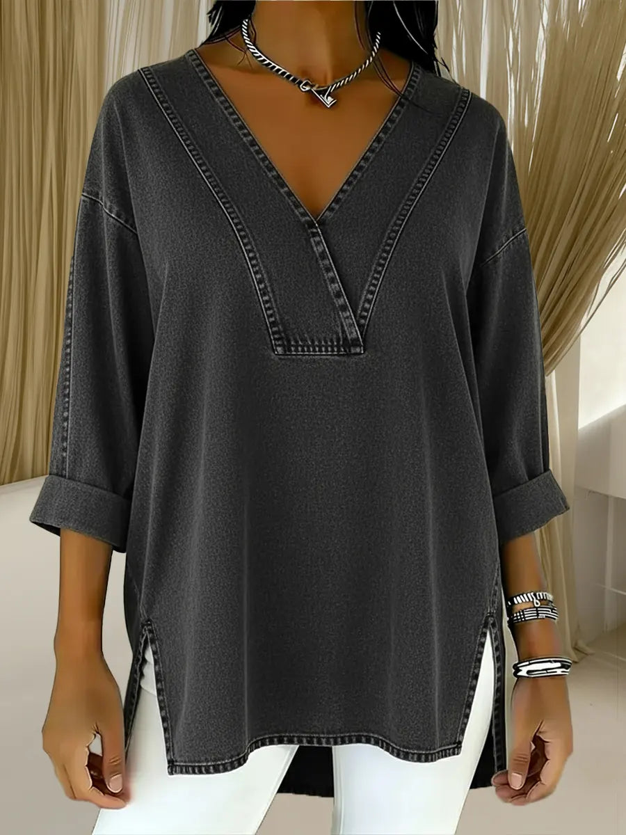 Women's Casual Washed Denim Cotton Top