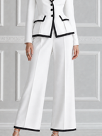 White Contrast Black Trim Peak Lapel Tailored Blazer & Wide Leg Trousers Two-Piece Suit Set