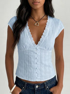 Women's V-neck Lace-trimmed Top