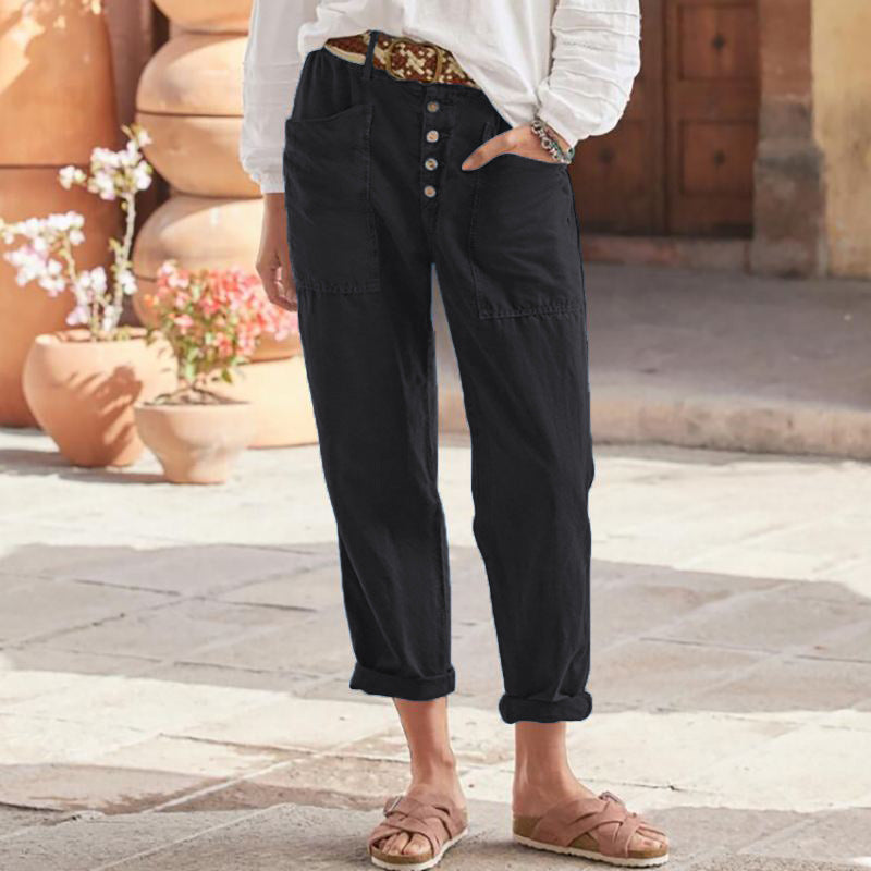 Casual Button-Down Utility-Chic Trousers with Pockets