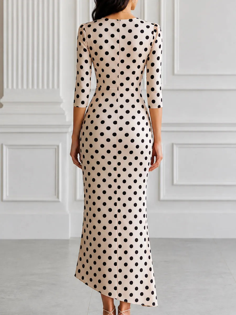 Polka Dot Wrap Asymmetrical Ruffle Midi Dress