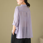 Women's Embroidery Button Down Cotton Linen Casual Shirt